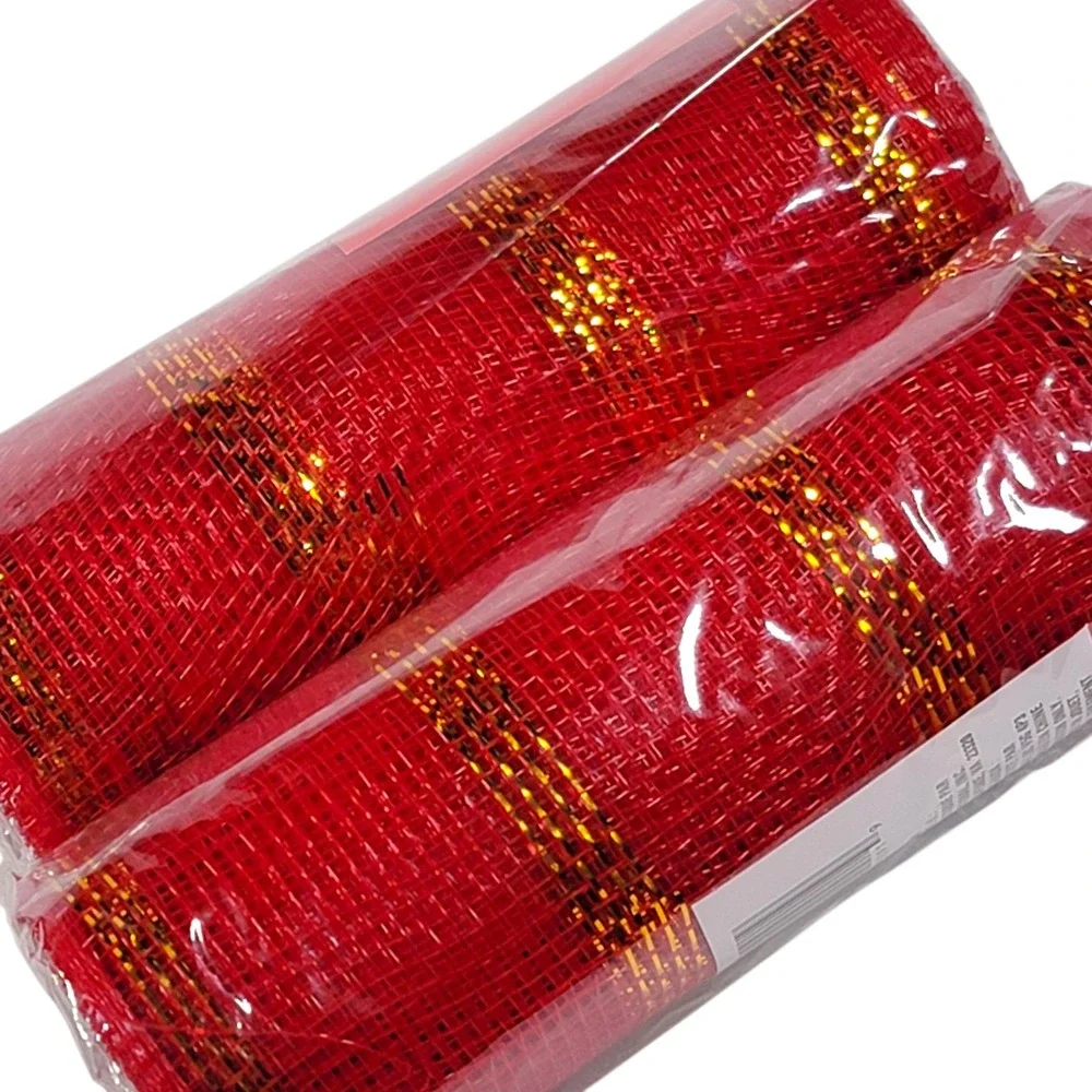 Christmas House Red Gold Deco Mesh 6